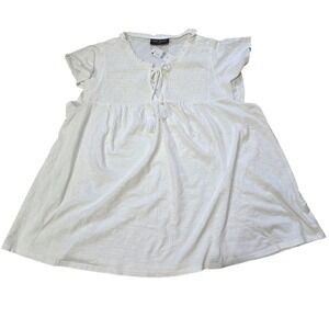 Lane Bryant White Smocked Tie Front Flutter Sleeve Top Plus Size 18/20 NWT